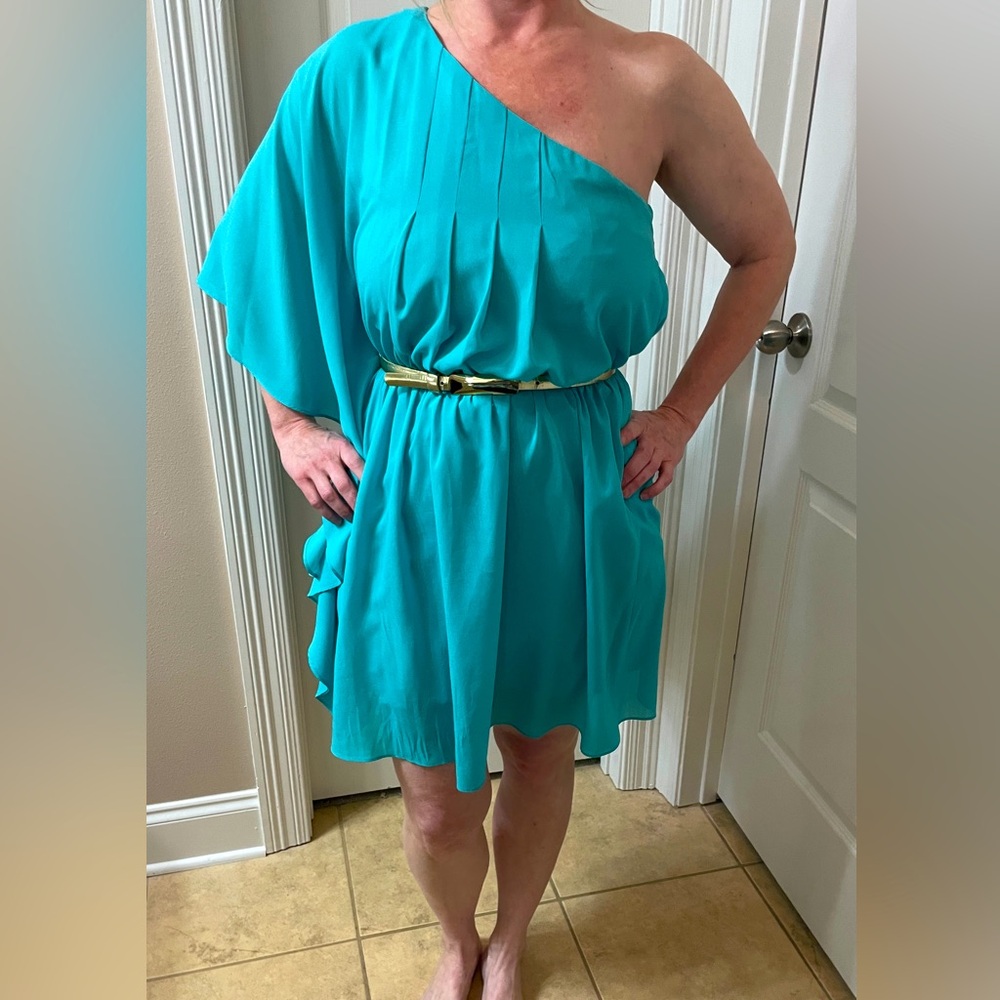 Eliza J Blue One Shoulder Dolman Sleeve Sundress